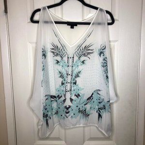 BCX - Sheer embellished cold shoulder top